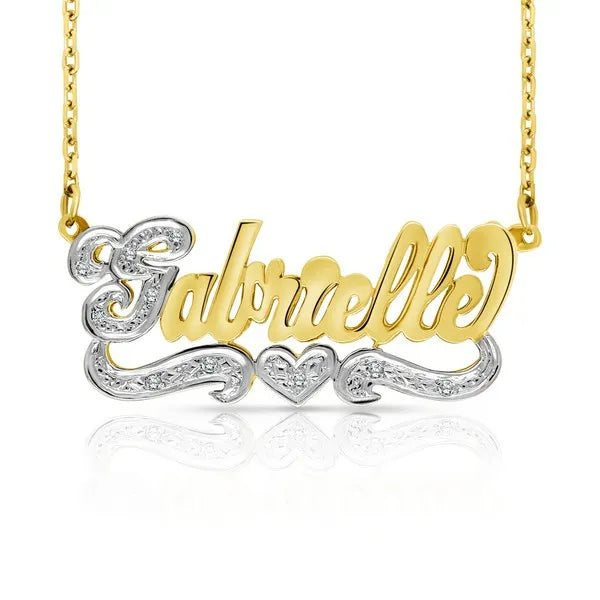 3D bold script name necklace with heart in 14k yellow gold