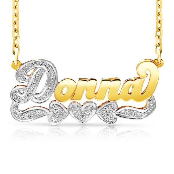 14 Karat 3D Name Necklace with Three Hearts