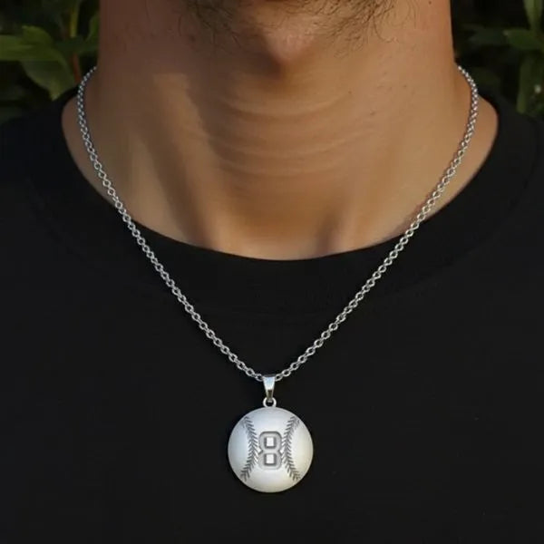 Sterling Silver Personalized Baseball Charm Pendant with Number