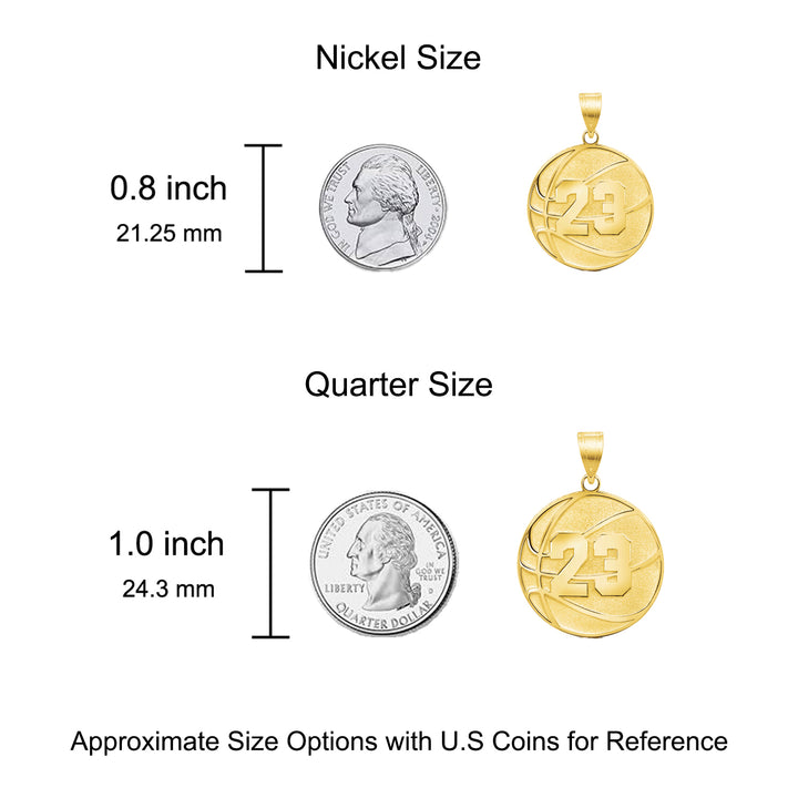 A Size Guide of the Basketball Pendant with U.S Coins as Reference