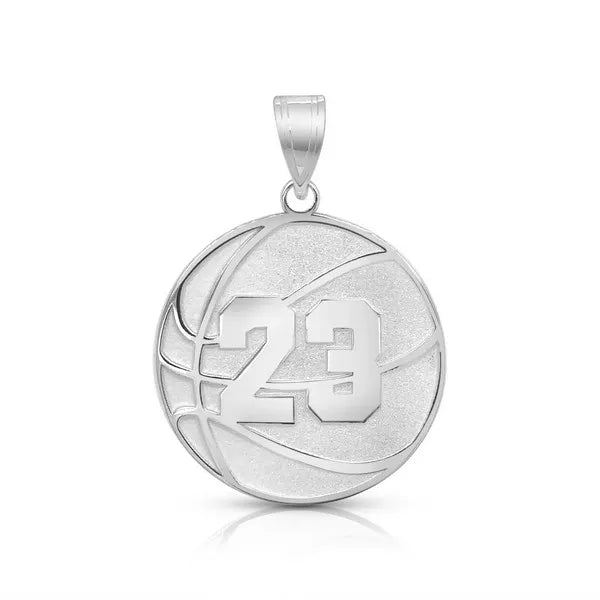 Sterling Silver Basketball Charm Pendant with Number