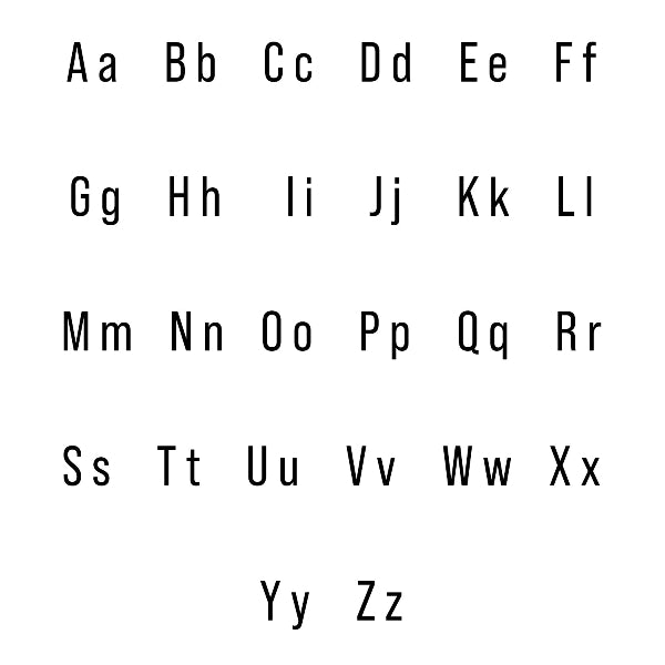 Font Characters Sample for the Sterling Silver Thin Letter Name Necklace