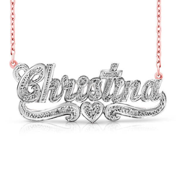 14 Karat Diamond Cut 3D Name Necklace with One Heart