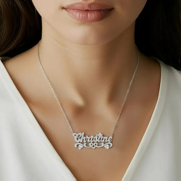 14 Karat Solid Gold Name Necklace with Hearts