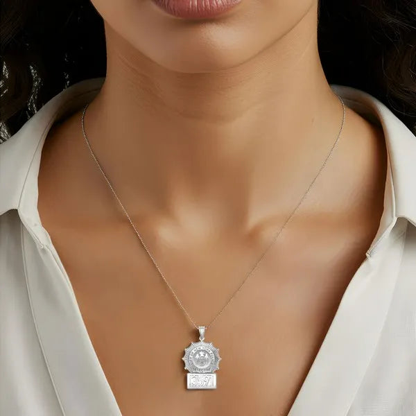 Sterling Silver Personalized Police Detective Badge Charm Pendant with Number