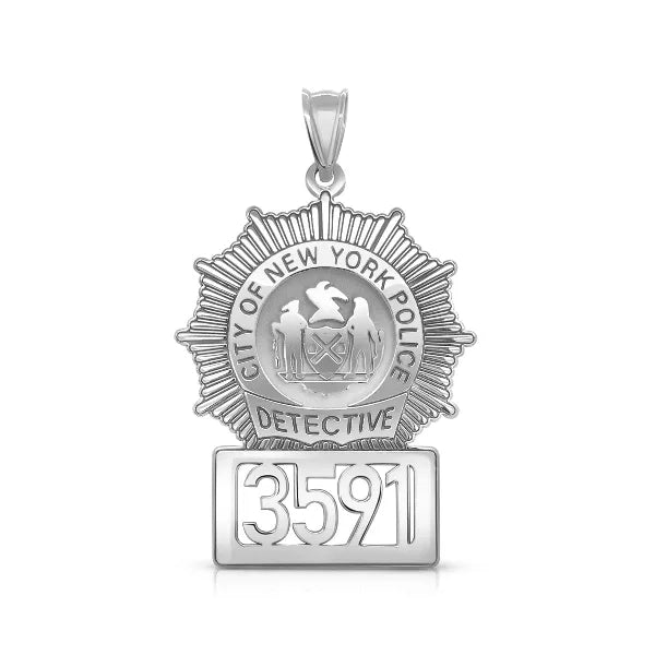 Sterling Silver Personalized Police Detective Badge Charm Pendant with Number