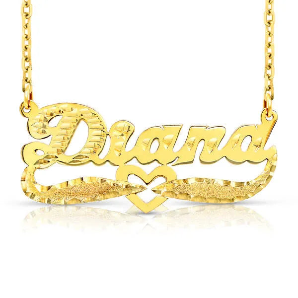 14 Karat Diamond Cut and Florentine Name Necklace