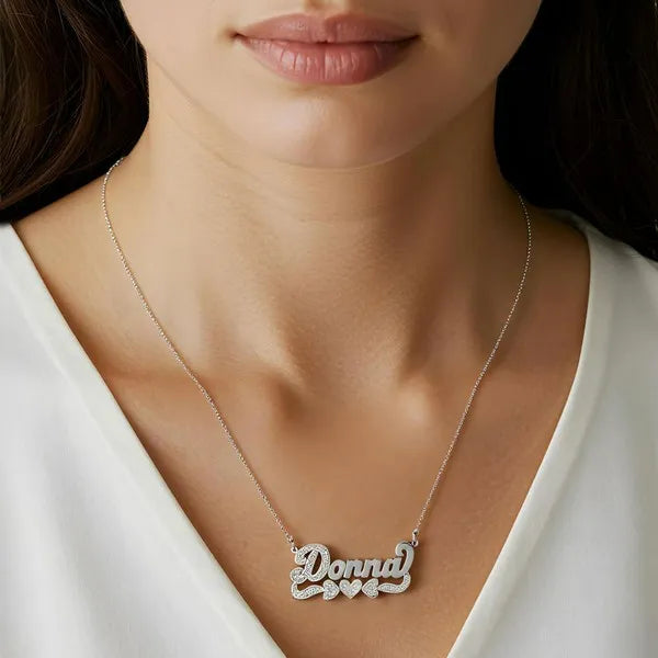 14 Karat 3D Name Necklace with Three Hearts