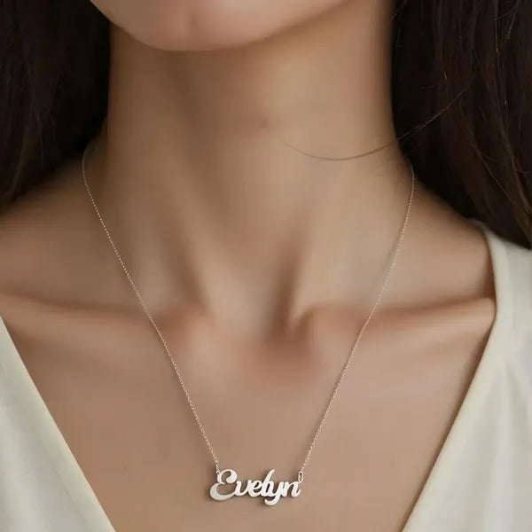 Sterling Silver Solid Letter Name Necklace