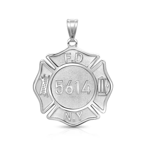 Sterling Silver Personalized Firefighter Badge Charm Pendant with Number and Department