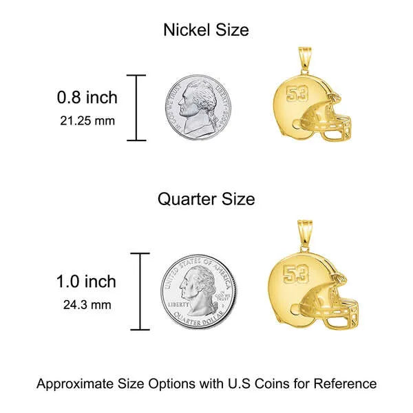 Sterling Silver Personalized Football Helmet Charm Pendant with Number