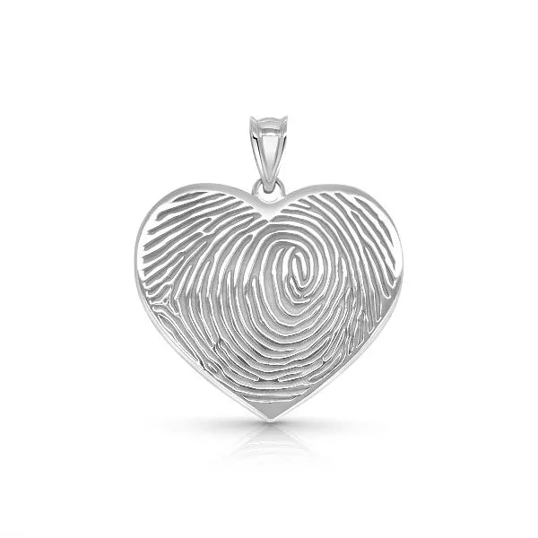 Custom heart shaped fingerprint charm pendant white gold