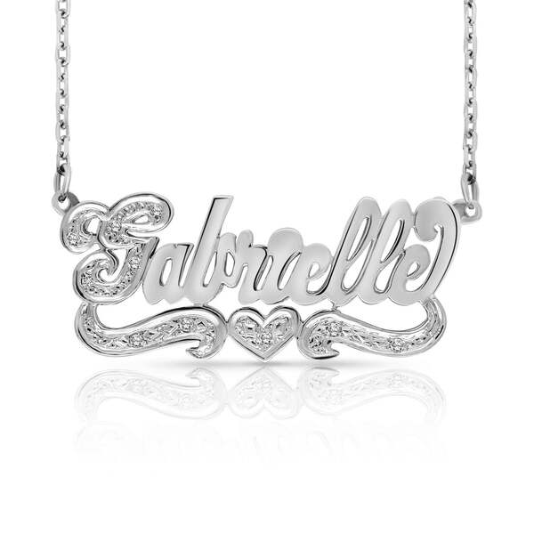 14 Karat 3D Bold Script Name Necklace with One Heart