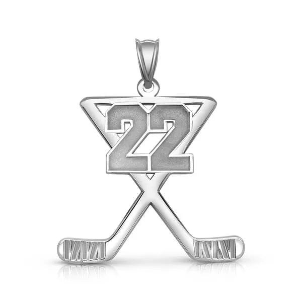 Sterling Silver Personalized Hockey Charm Pendant with Number