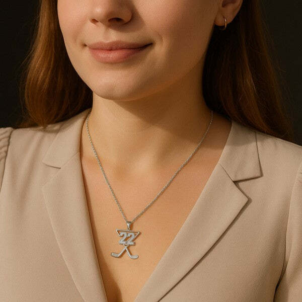 Personalized Hockey Charm Pendant with Number