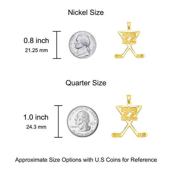 Sterling Silver Personalized Hockey Charm Pendant with Number