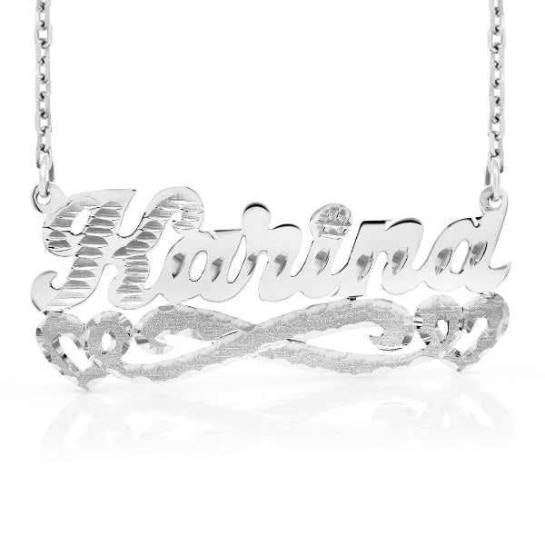 14 Karat Diamond Cut & Florentine Name Necklace with Hearts