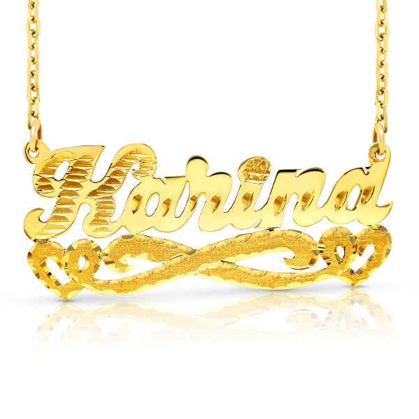 14 Karat Diamond Cut & Florentine Name Necklace with Hearts
