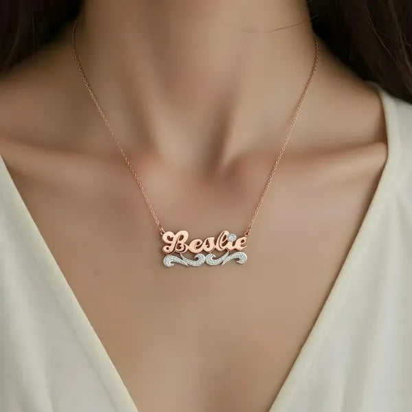 14 Karat Script Name Necklace with Tail