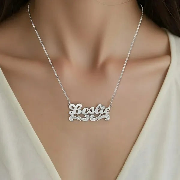 14 Karat Script Name Necklace with Tail