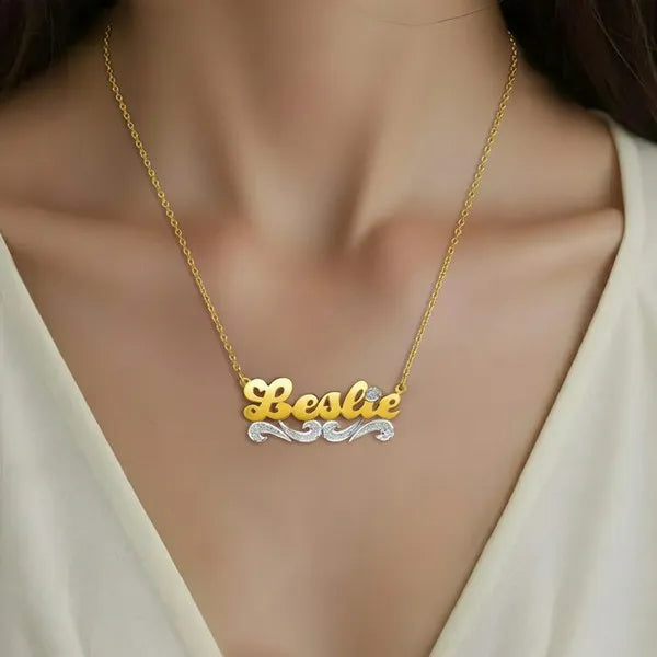 14 Karat Script Name Necklace with Tail
