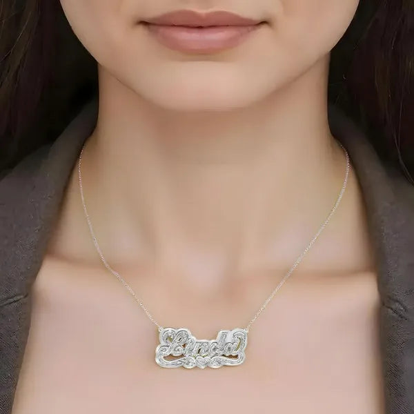 14 Karat 3D Name Necklace with Solid Back Plate