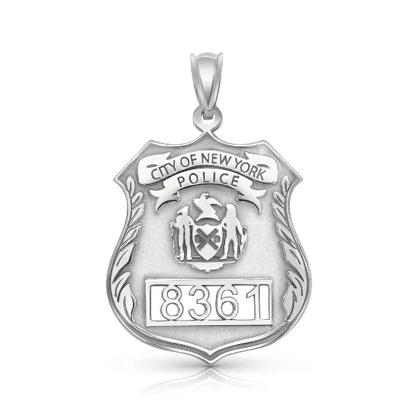 Sterling Silver Personalized Police Badge Charm Pendant with Number and Department
