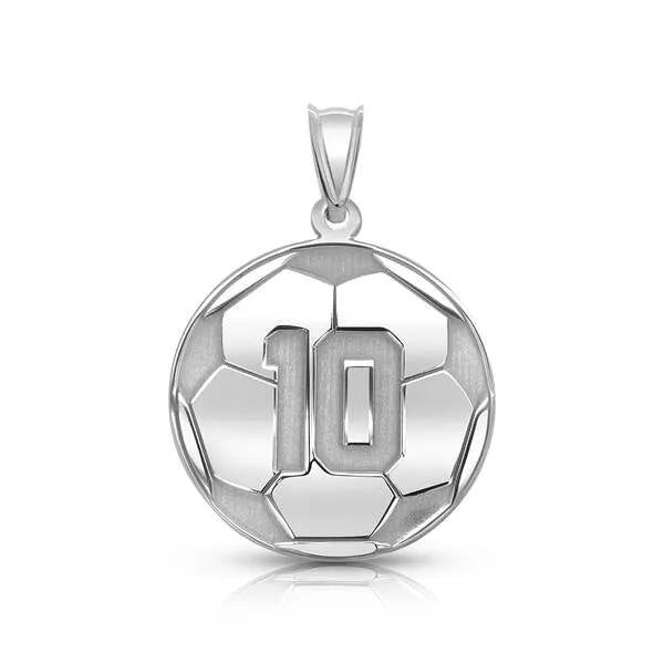 Sterling Silver Personalized Soccer Ball Charm Pendant with Number