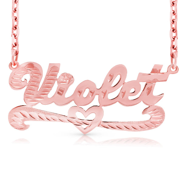 14 Karat Diamond Cut Name Necklace with Strikethrough Heart