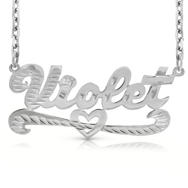 14 Karat Diamond Cut Name Necklace with Strikethrough Heart