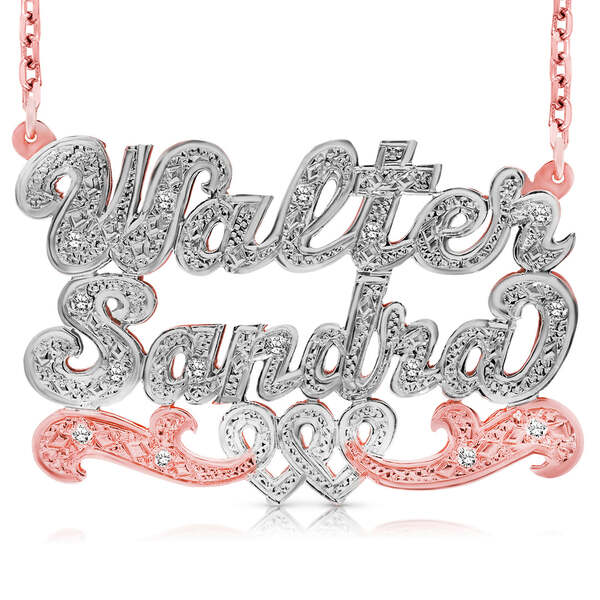 14 Karat Two Name 3D Name Necklace with Intertwined Hearts