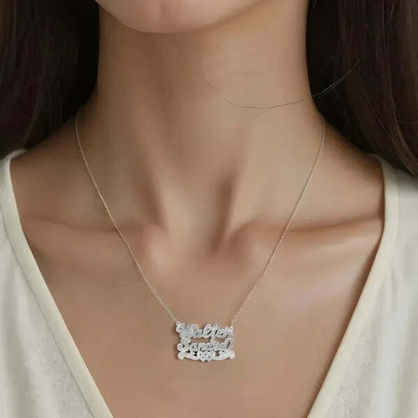 14 Karat Two Name 3D Name Necklace with Intertwined Hearts