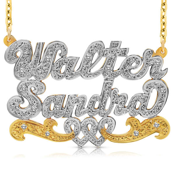 14 Karat Two Name 3D Name Necklace with Intertwined Hearts