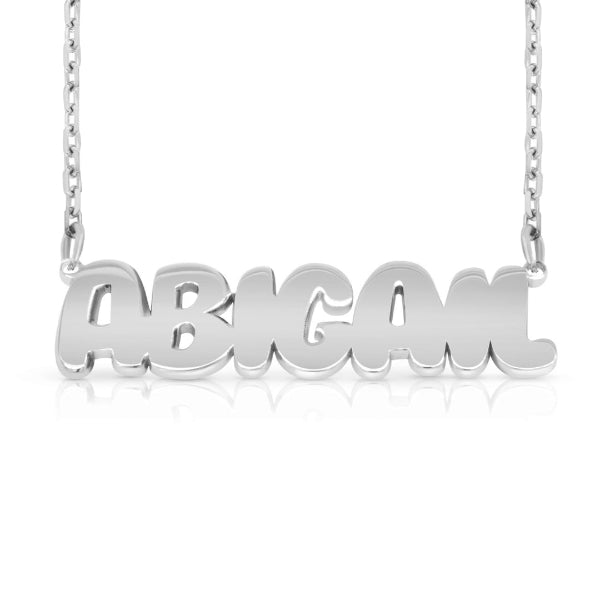 Custom bubble letter name necklace in sterling silver