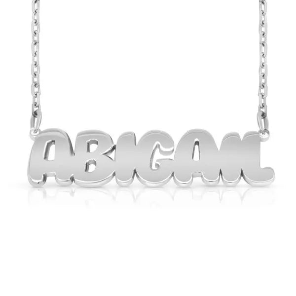 White Gold Personalized 14 Karat Bubble Letter Necklace