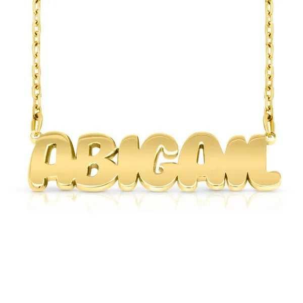 Yellow Gold 14K Bubble Letter Name Necklace for Abigail