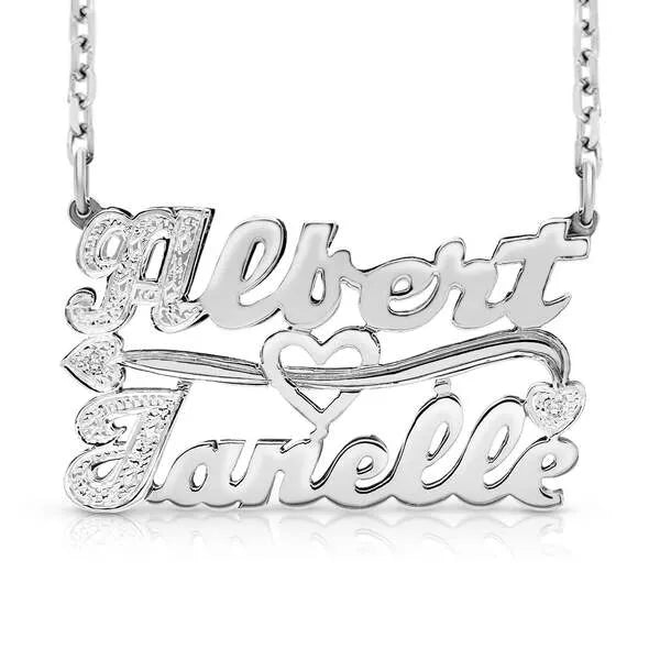 14k white gold two name 3D necklace 