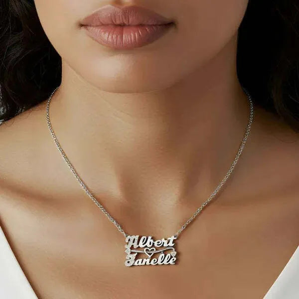 14K White gold two name necklace 