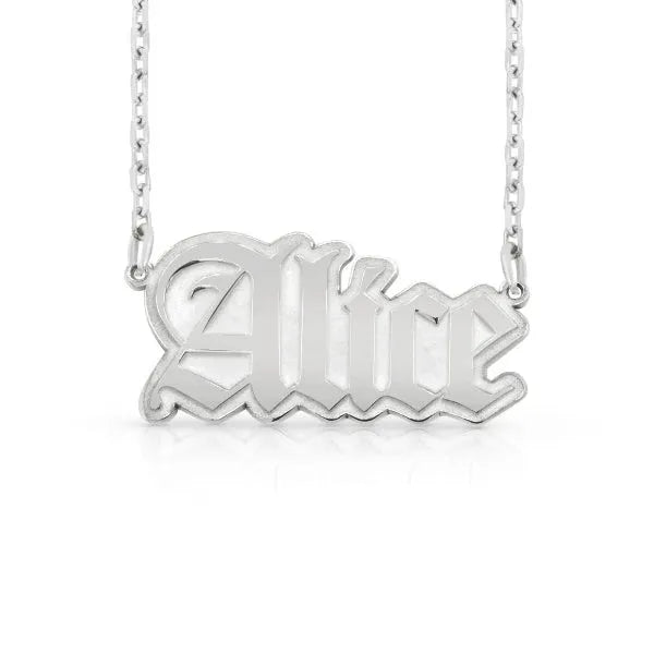 Alice gothic name necklace in sterling silver