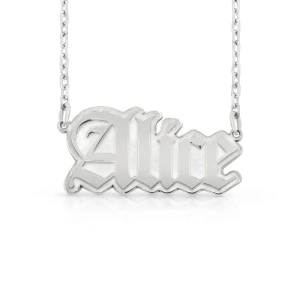 14k white gold gothic name necklace Alice