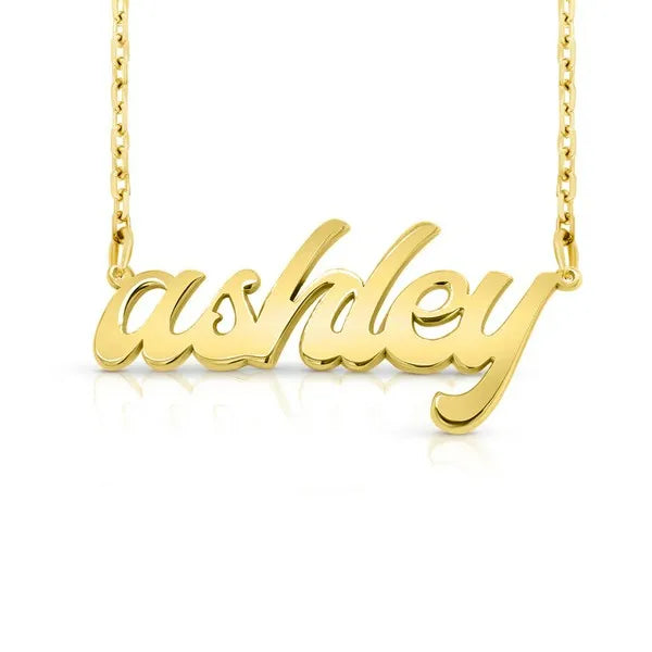 Ashley bold letter name necklace in 14 karat yellow gold