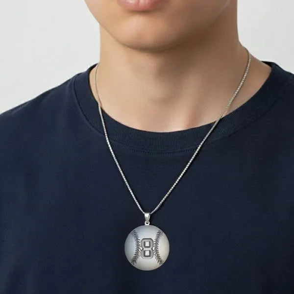 Baseball pendant worn by teen in sterling silver