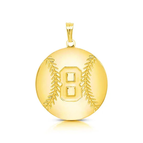 Baseball charm pendant in yellow gold