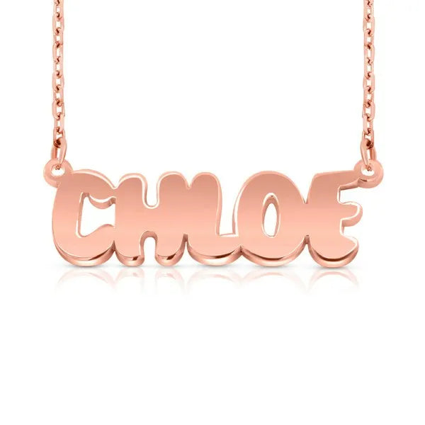 Custom 14K Bubble Letter Name Necklace in Rose Gold