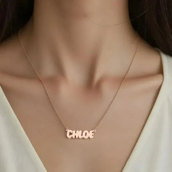 Rose Gold 14K Bubble Letter Name Necklace 