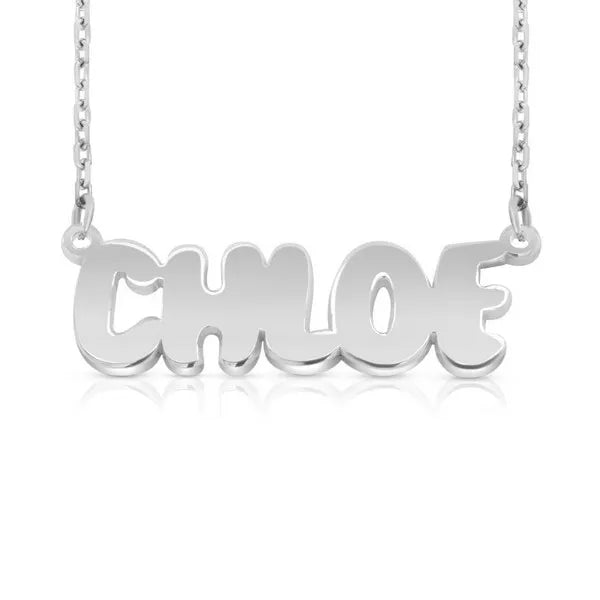 Personalized 14 Karat Bubble Letter Name Necklace Chloe in White Gold
