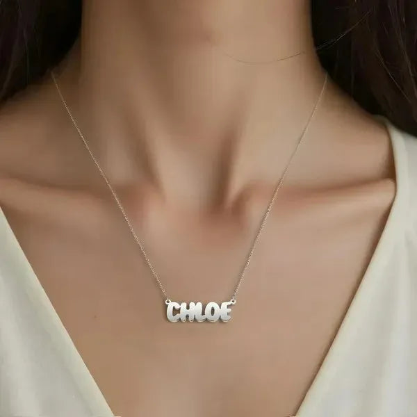 White Gold 14 Karat Bubble Letter Name Necklace 