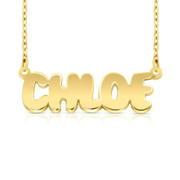 Yellow Gold 14K Bubble Letter Name Necklace
