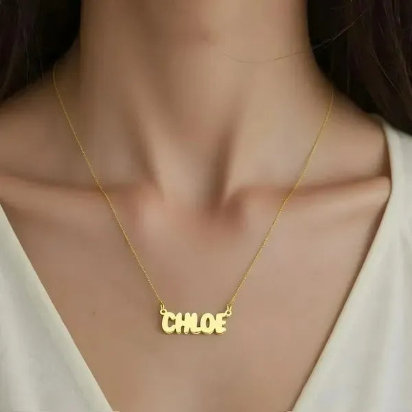 14K Yellow Gold Bubble Letter Name Necklace