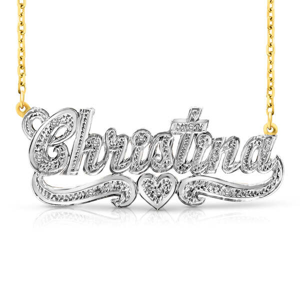 Christina 3D name necklace with one heart in 14k yellow gold